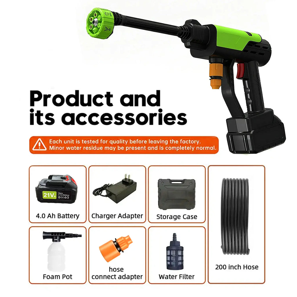 Cordless Portable Pressure Washer with Single-Port Charger Base, Batteries, Full Accessories, Pump, Nozzle, Adjustable Nozzle Head, High-Pressure Waterjet for Car Washing, Home Cleaning, Pressure Washers, Adjustable Nozzle Head Pressure Washers