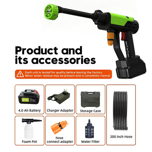 Cordless Portable Pressure Washer with Single-Port Charger Base, Batteries, Full Accessories, Pump, Nozzle, Adjustable Nozzle Head, High-Pressure Waterjet for Car Washing, Home Cleaning, Pressure Washers, Adjustable Nozzle Head Pressure Washers