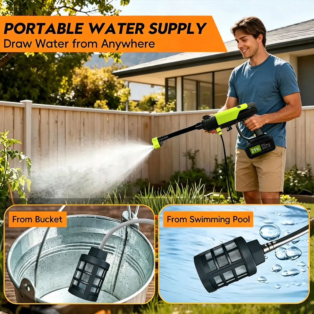 Cordless Portable Pressure Washer with Single-Port Charger Base, Batteries, Full Accessories, Pump, Nozzle, Adjustable Nozzle Head, High-Pressure Waterjet for Car Washing, Home Cleaning, Pressure Washers, Adjustable Nozzle Head Pressure Washers